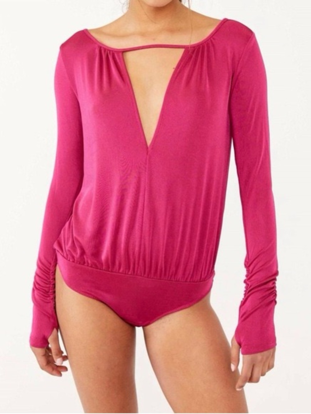 Free People Long-Sleeve Keyhole Bodysuit in Berry Pink - SP